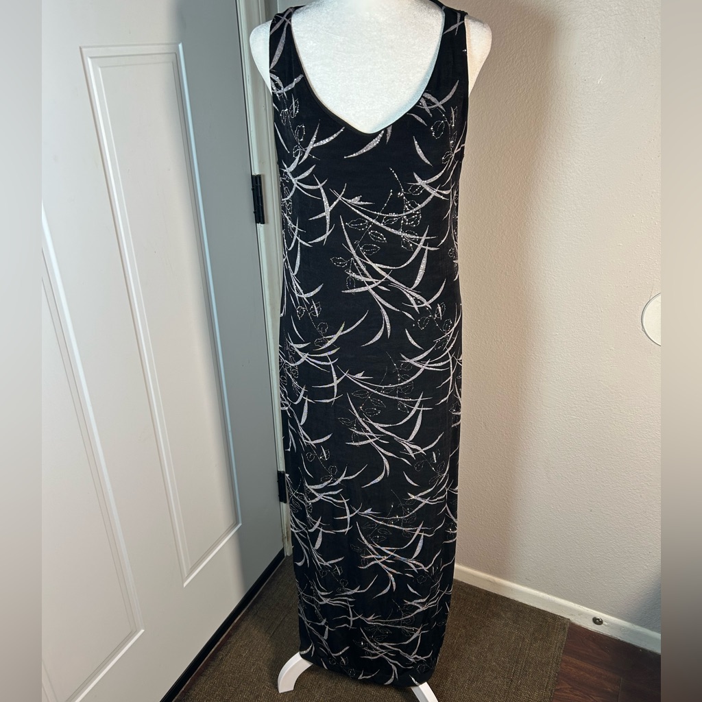 Vintage Jkla Slinky 90s Y2k Black Glitter Long Maxi Dress Gown Size Large